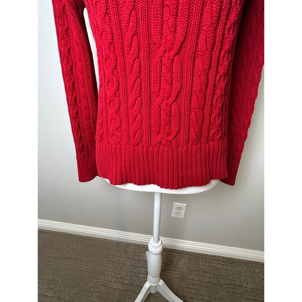 Lauren Ralph Lauren women's red cotton cable knit 1/2 gold zip vintage sweater M - Picture 4 of 9